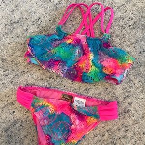 Fluorescent two piece girls bikini